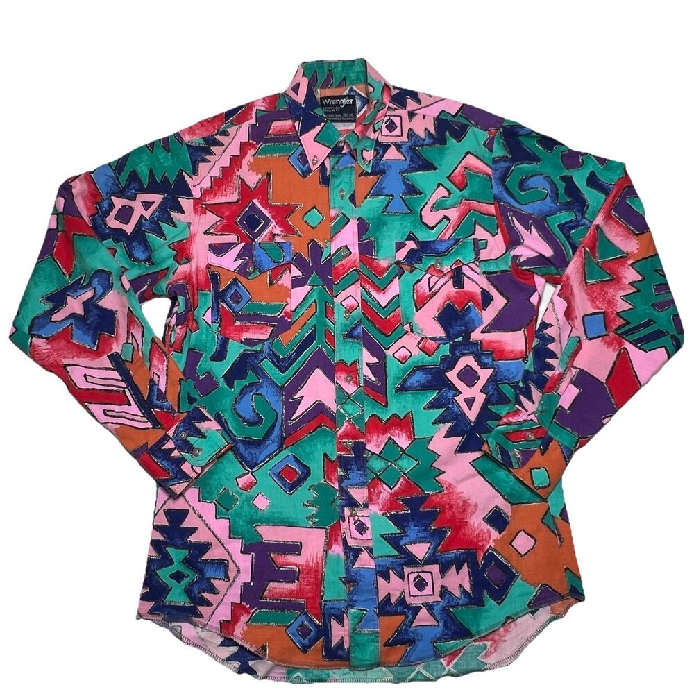Vintage Wrangler Western Shirt Sz 15.5-34 Made In USA XLT Mens Cowboy Cut
